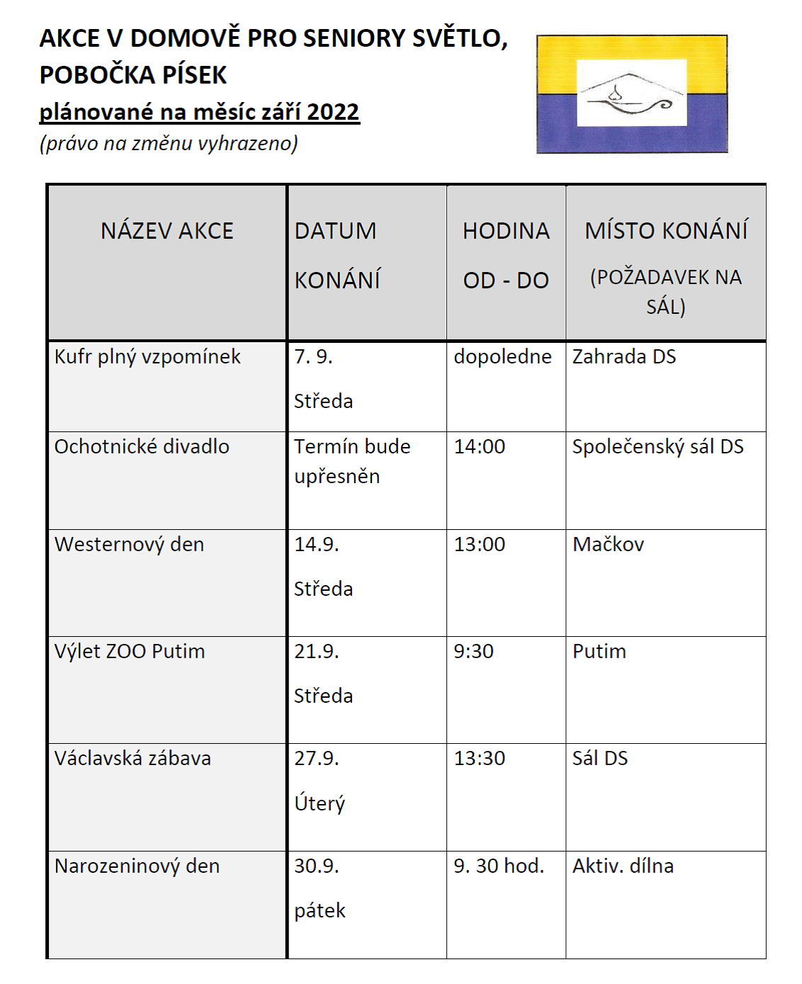 akce v domově v září 2022