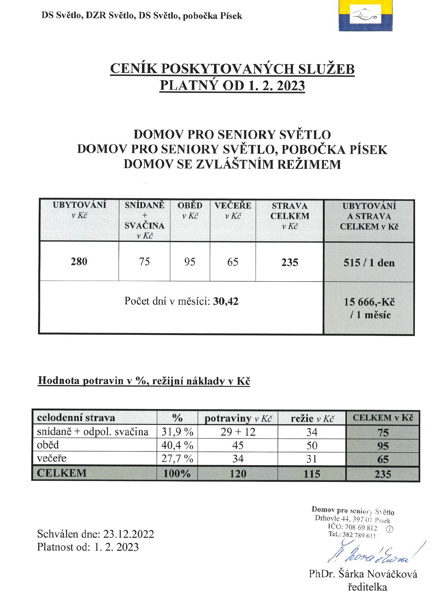 CENÍK SLUŽEB OD1.2.2023