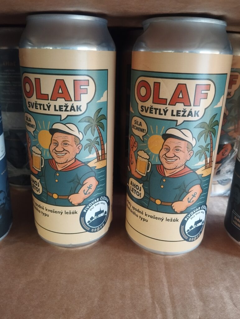 Dvě plechovky čížovského piva Olaf