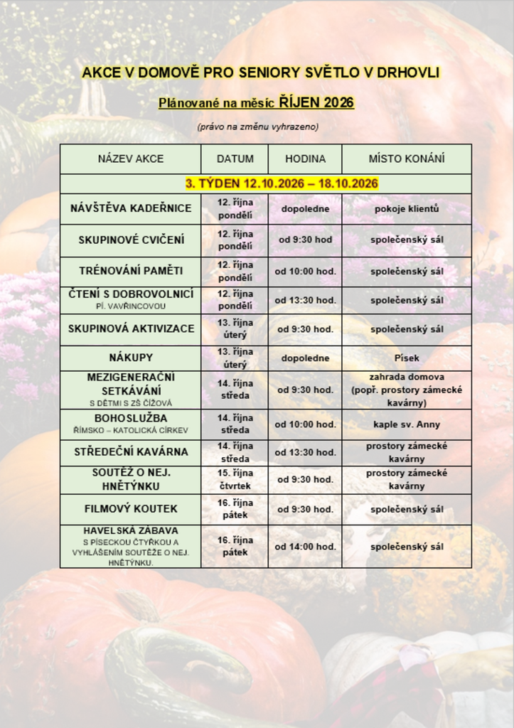 Týdenní plán aktivit 12.10.-16.10