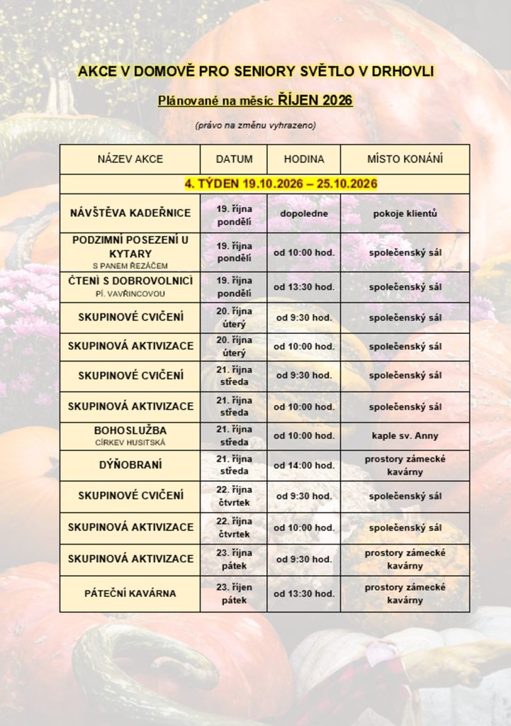 Týdenní plán aktivit 19.10.-25.10