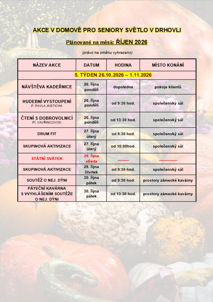 Týdenní plán aktivit 26.10.-31.10